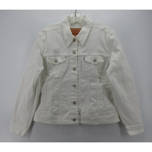 Levi's Jackets & Blazers - Levis Trucker XL Denim Moto Button Down White Tab Flap Pockets *